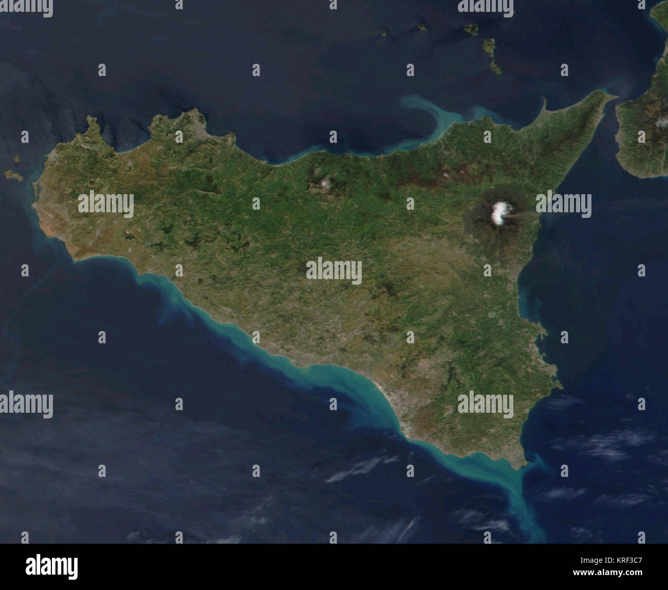 Satellite Image Sicily Stock Photo Alamy