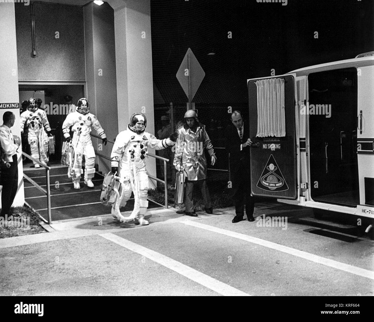 Apollo 8 crew leaves Manned Spacecraft Operations Building during ...