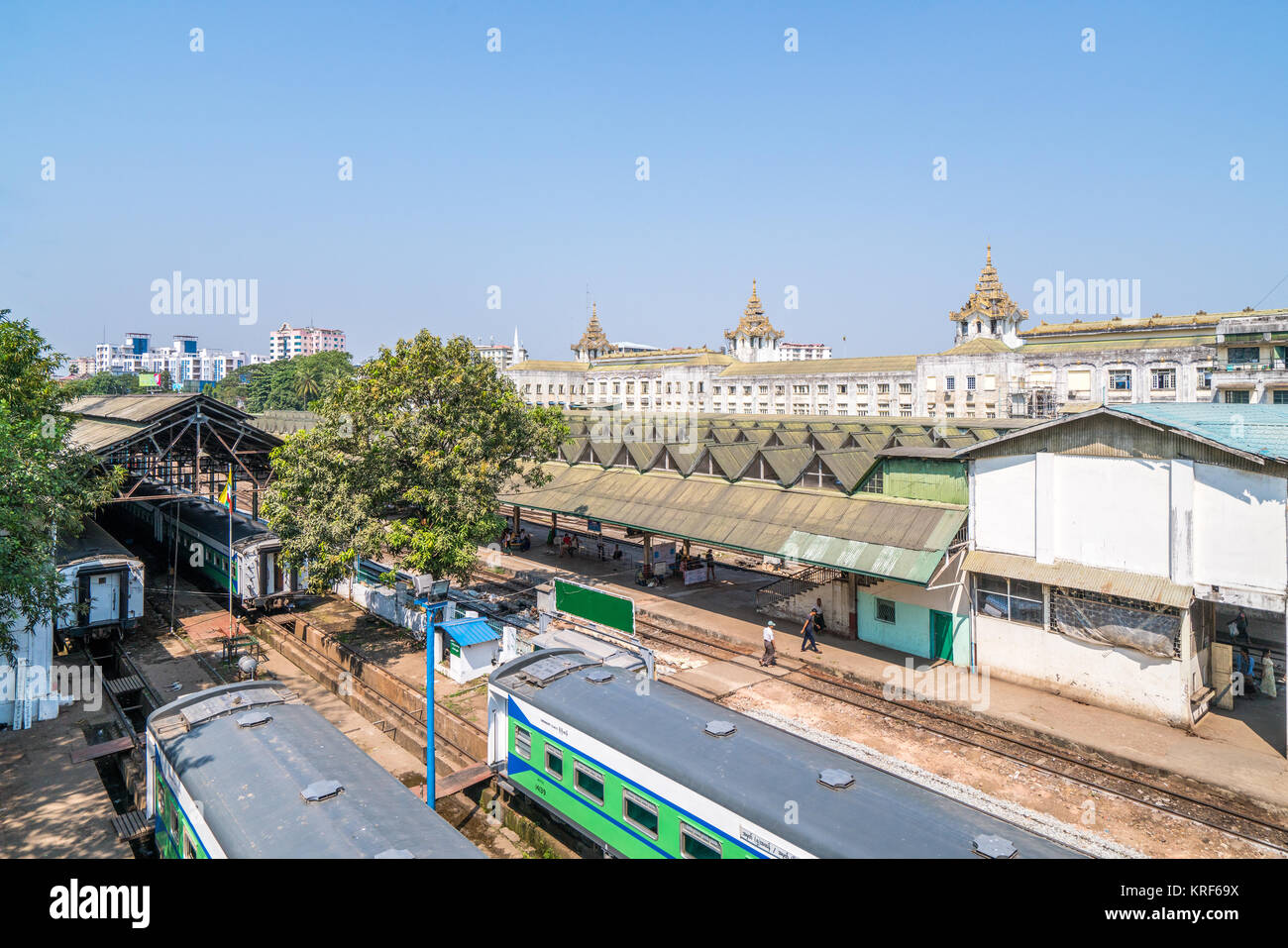 Railway and train station in Yangon, Myanmar Stock Photo