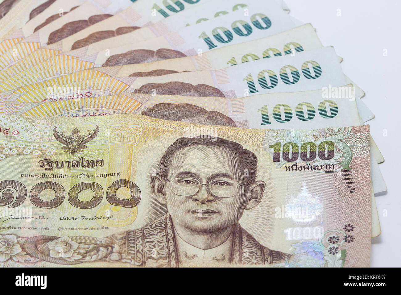 1000 bath Thai banknotes closeup pattern background. Banknote Exchange in Thailand. Stock Photo