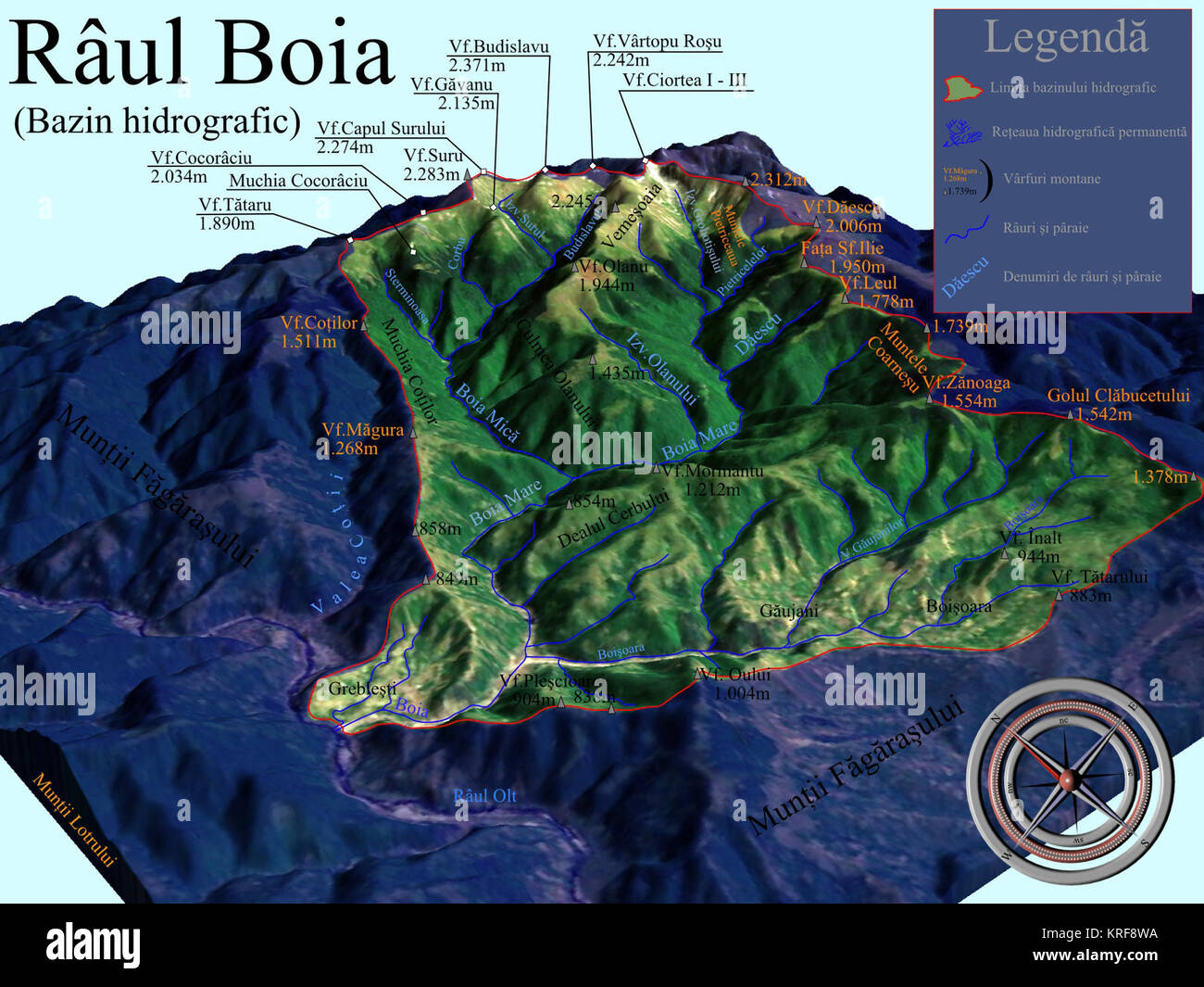 Harta 3D pentru Bazinul al Raului Boia, afluent al Oltului Stock Photo Alamy