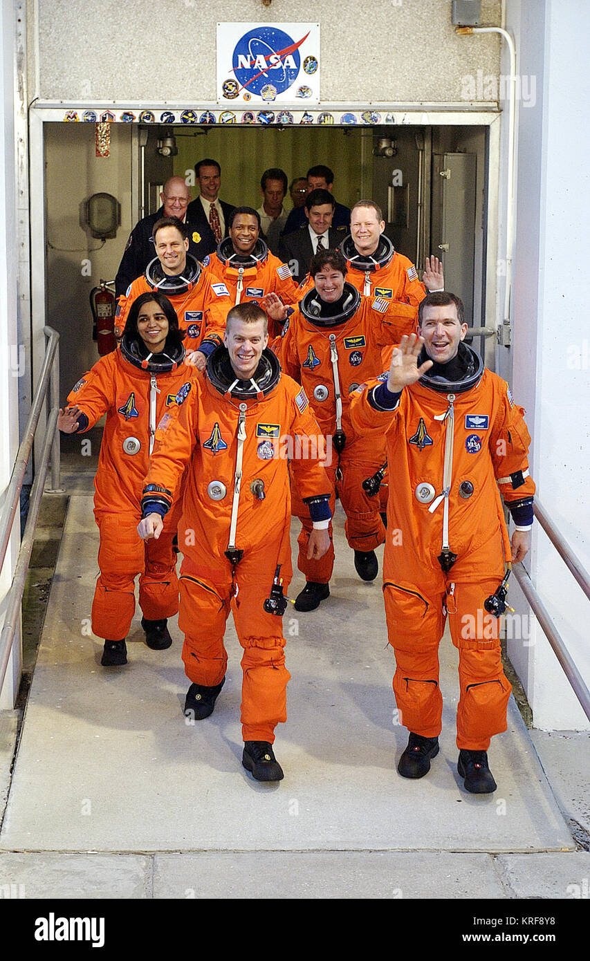 Crew walkout for STS107 Credit; Scott Andrews/NASA Sts107crewsmall Stock Photo