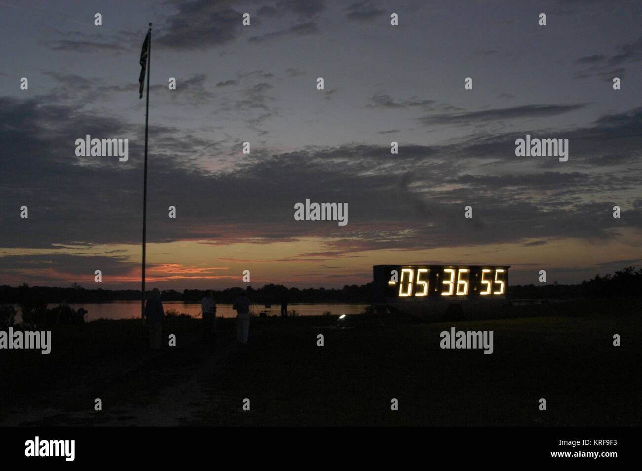 Kennedy Space Center - clock and flagpole Stock Photo - Alamy