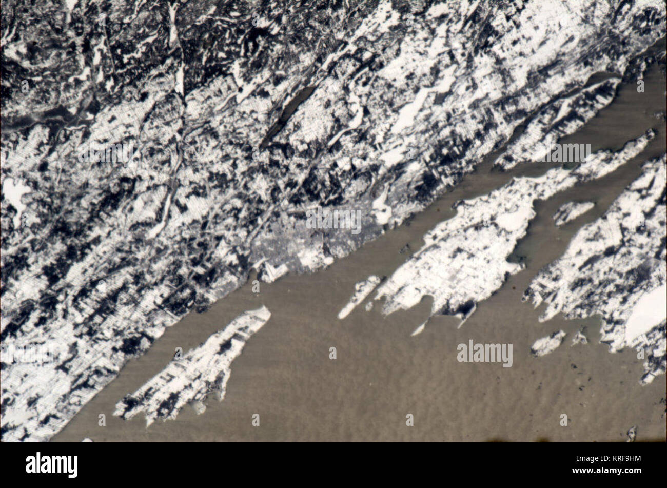 Kingston, ON in snow - how it looked from ISS today, 30 Dec at 12.40 Stock Photo
