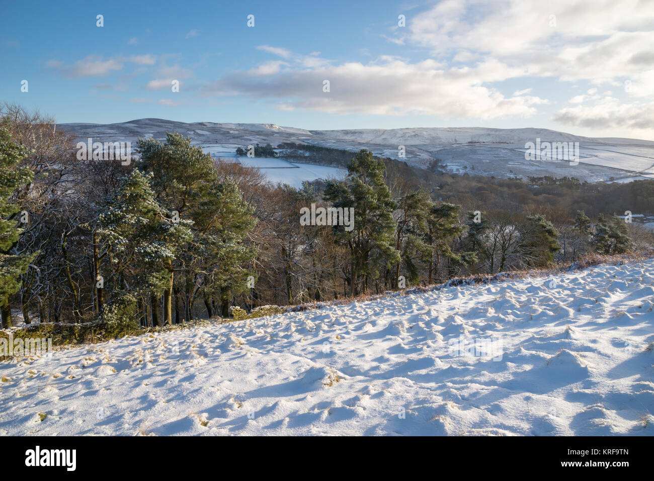 Beautiful winter morning in the High Peak. View to Kinder Scout from
