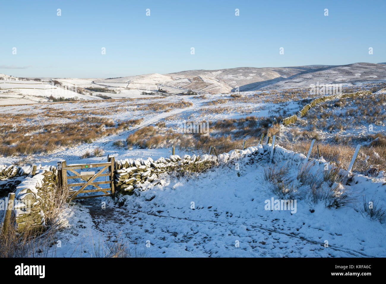 Beautiful winter morning in the High Peak. View to Kinder Scout from