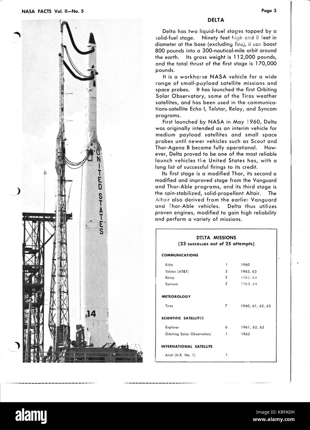 NASA FACTS Volume II Number 5 LAUNCH VEHICLES page 03 Stock Photo