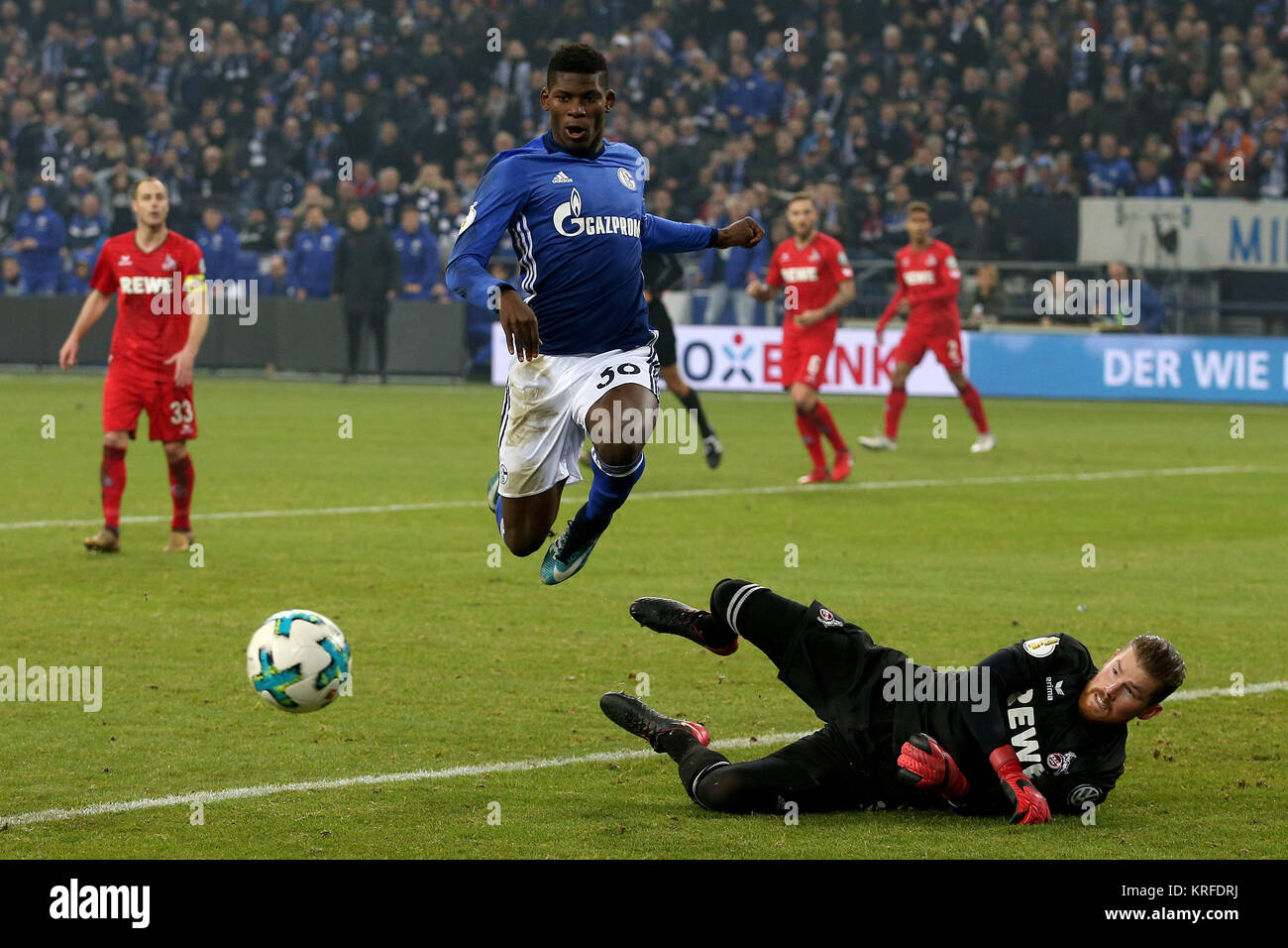 Gelsenkirchen, Germany. 19th Dec, 2017. Breel Embolo of Schalke 04 competes during the German DFB Pokal match between Schalke 04 and FC Koln at the Veltins Arena in Gelsenkirchen, Germany, on Dec. 19, 2017. Credit: Joachim Bywaletz/Xinhua/Alamy Live News Stock Photo