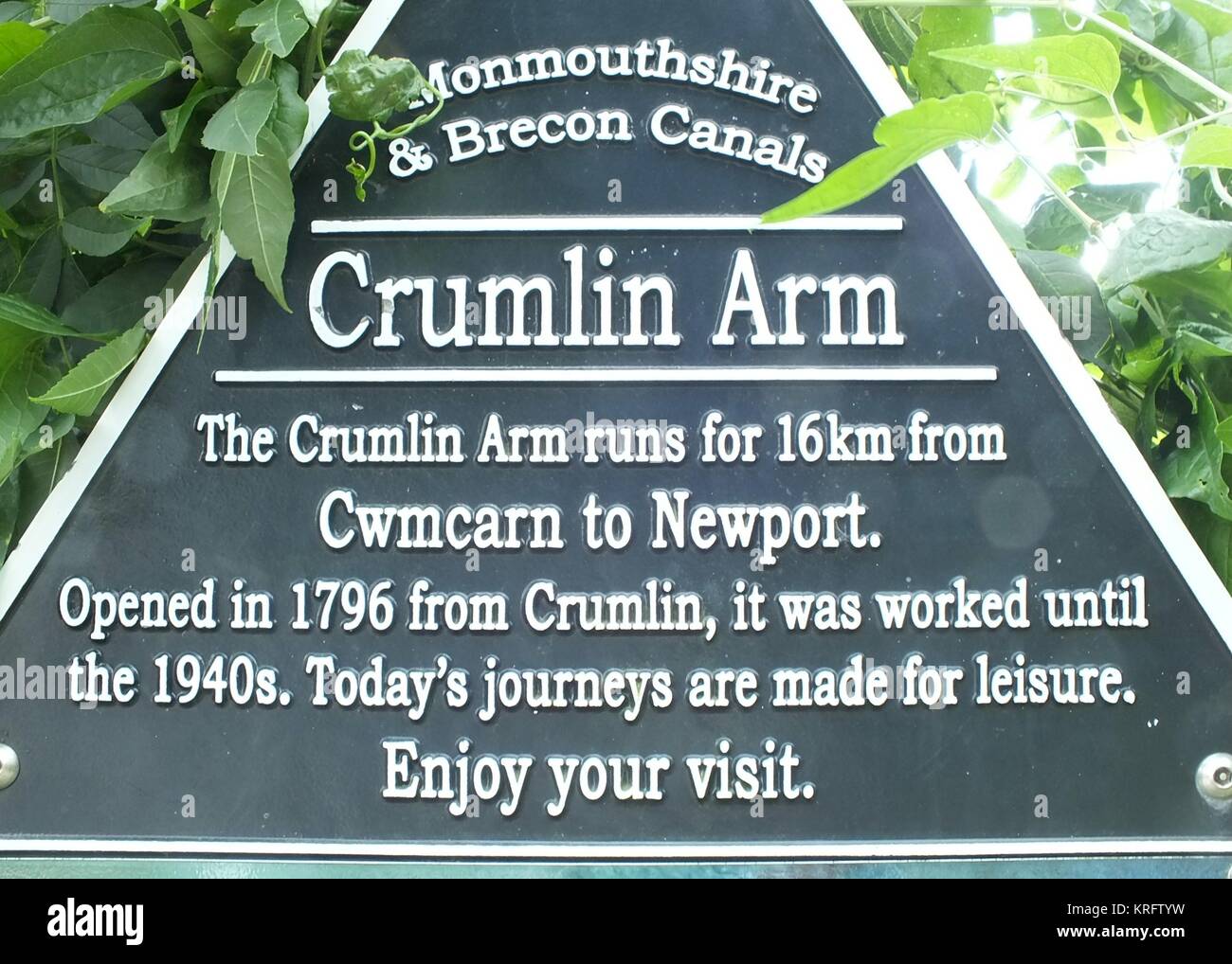 A sign on the Monmouthshire and Brecon Canal, South Wales, Crumlin Arm