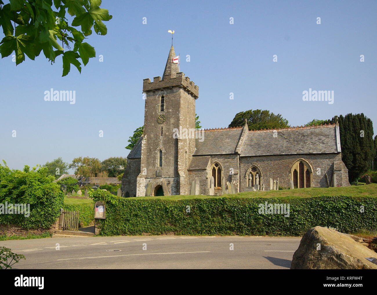 St Lawrence's Church, Bigbury, Devon, dating back to the 14th century but mostly rebuilt in the 19th. Stock Photo