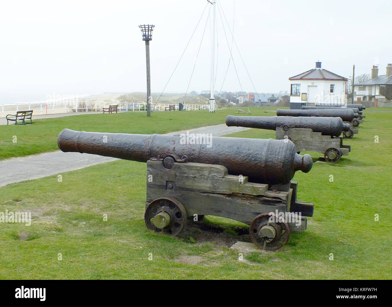 Seafront cannons, Gun Hill, Southwold, Suffolk Stock Photo