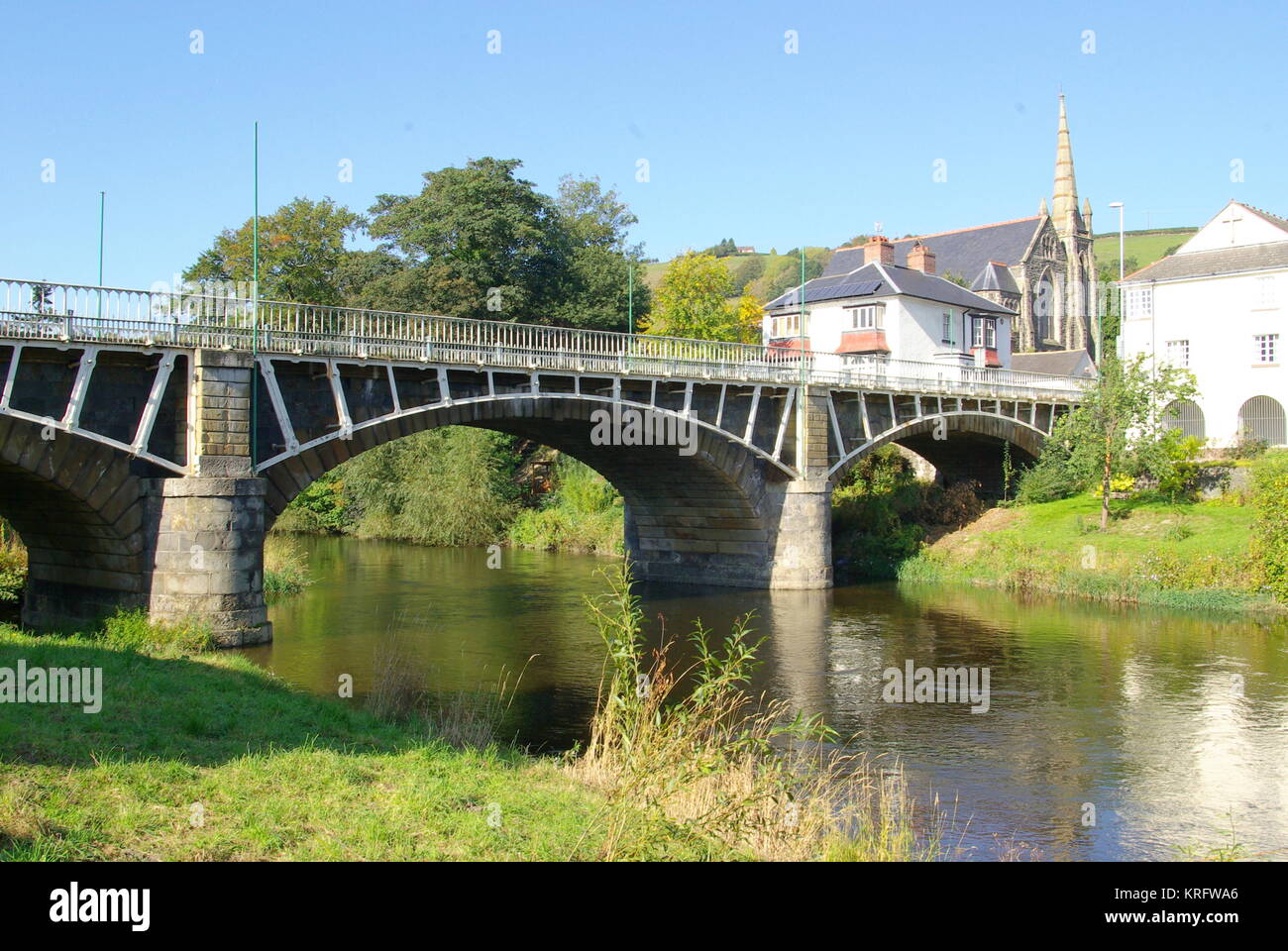 Bridge, known as the Long Bridge, over the River Severn at Newtown, Powys, Wales.      Date: 2011 Stock Photo