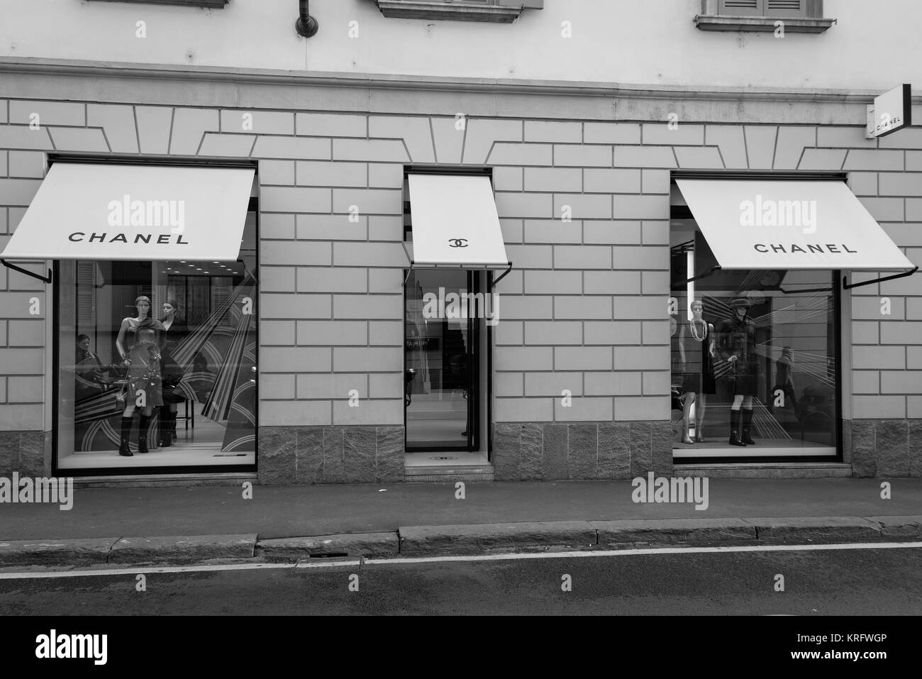 Milan, Italy - September 24, 2017:  Chanel store in Milan. Fashion week Chanel shopping Stock Photo