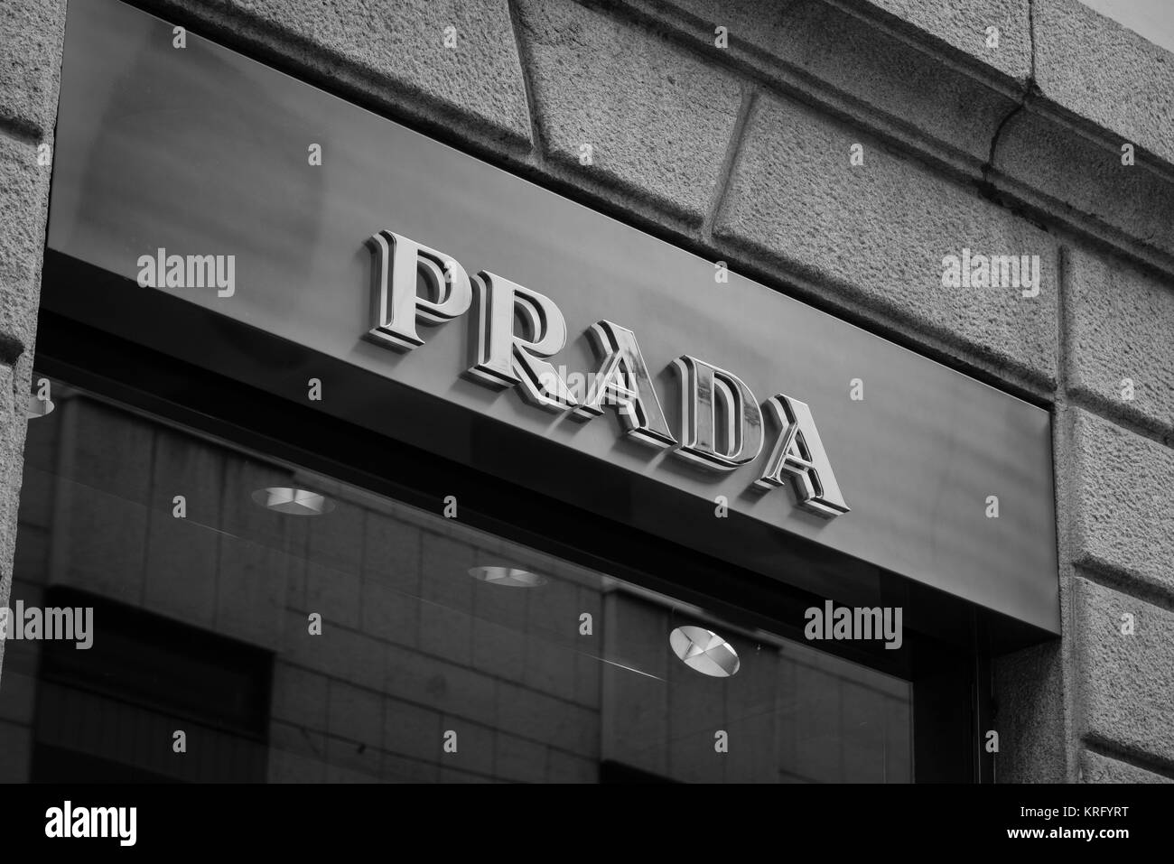 Milan, Italy - September 24, 2017: Prada store in Milan. Fashion