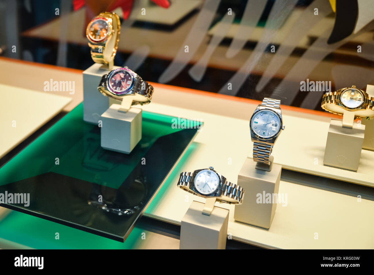 Milan, Italy - September 24, 2017: Rolex watches in a store in Milan.  Fashion week Rolex shopping Stock Photo - Alamy