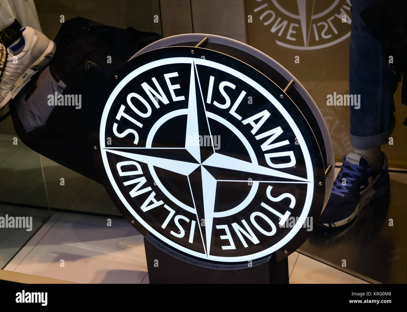 Lodi, Italy - February 28, 2017: Shop window with stone island logo Stock  Photo - Alamy