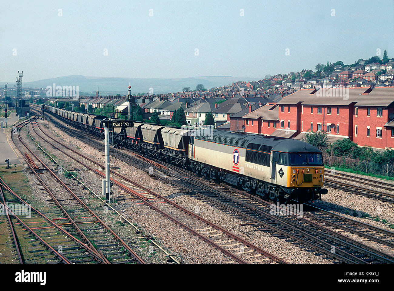 56064 in Transrail livery with an MGR working at East Usk, Newport.  27th April 1995. Stock Photo