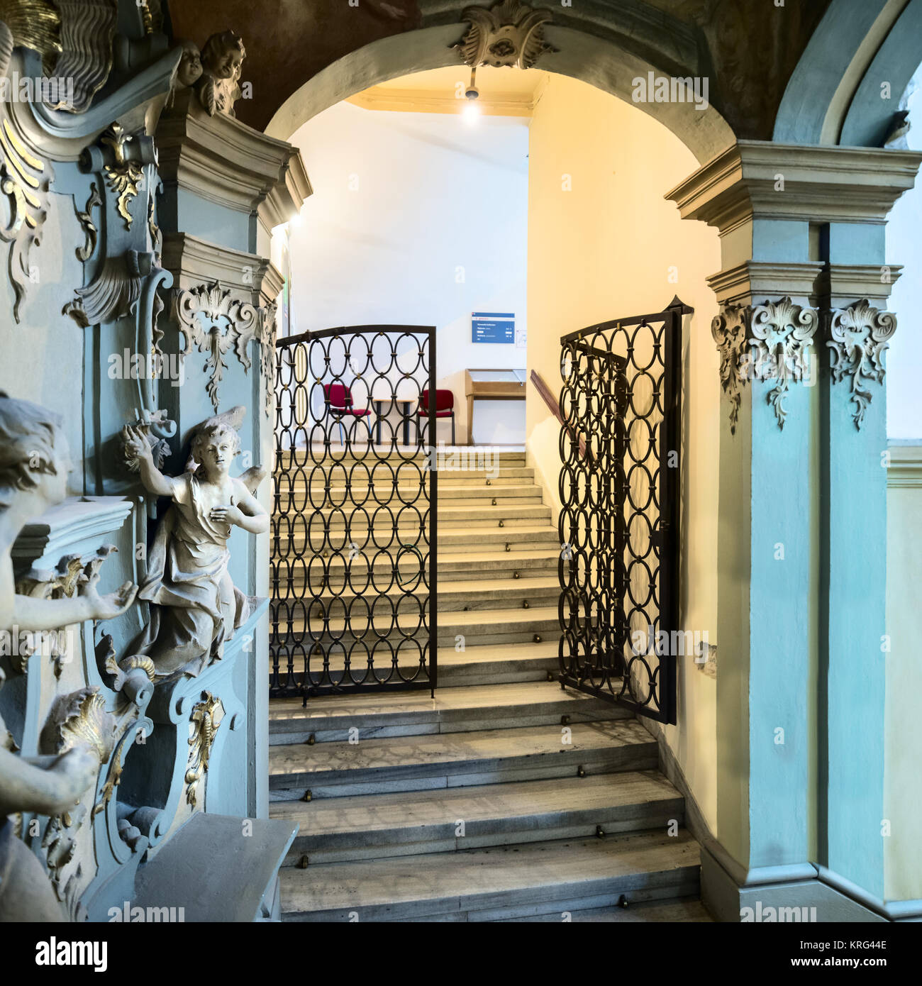 PRAGUE, CZECH REPUBLIC - SEPTEMBER 18: Barocue Library Staircase in National Library in Clementinum, finished in 1722. Picture taken on September 18,  Stock Photo