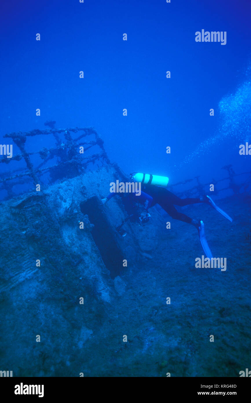 Diver exploring the wreck of the Eagle off Islamorada in the Florida