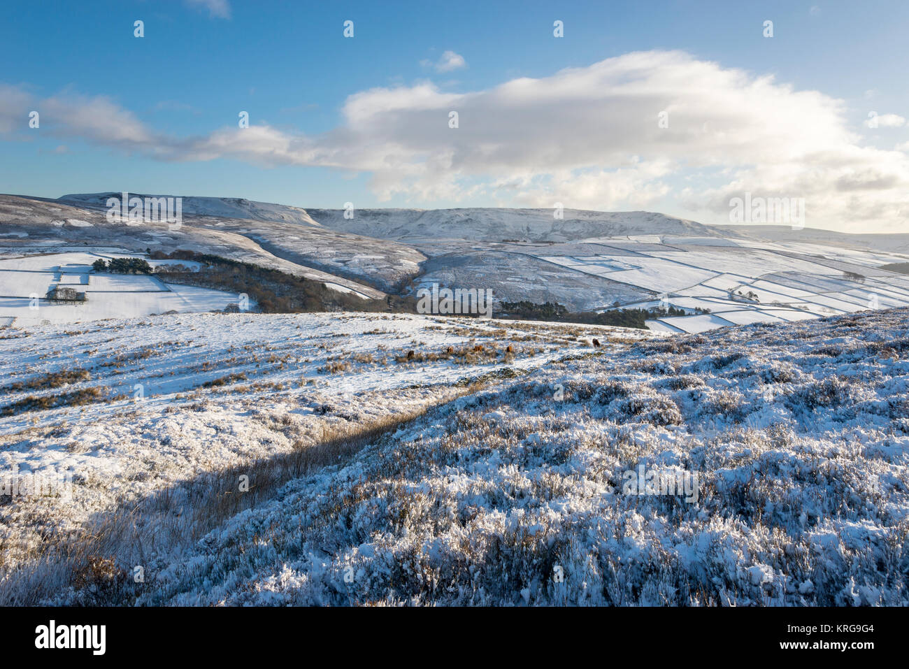 Beautiful winter morning in the High Peak. View to Kinder Scout from