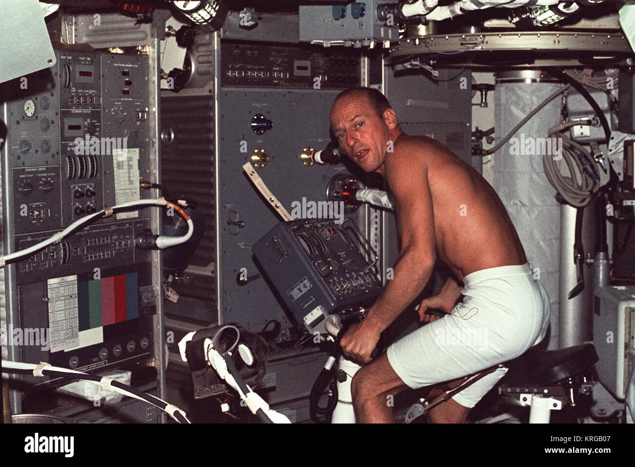 Skylab 2 Conrad using bicycle ergometer Stock Photo