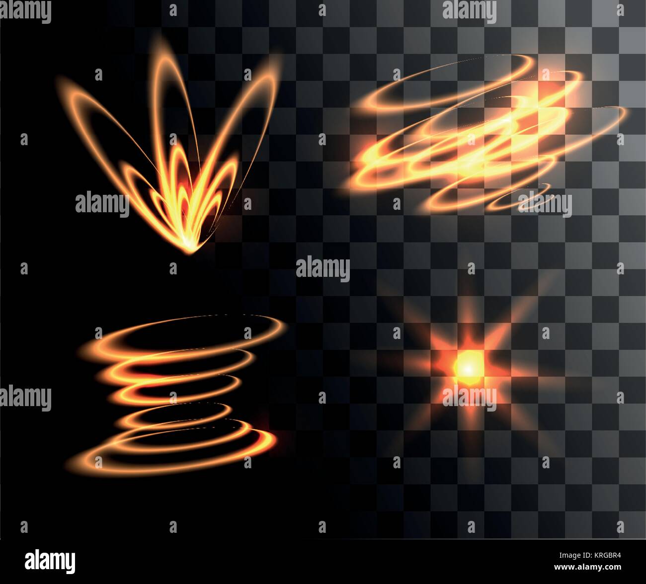 Set of golden vector light effects glowing light rings with particles ...