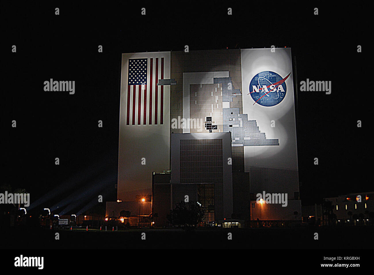 Vehicle Assembly Building damage from Hurricane Frances night view