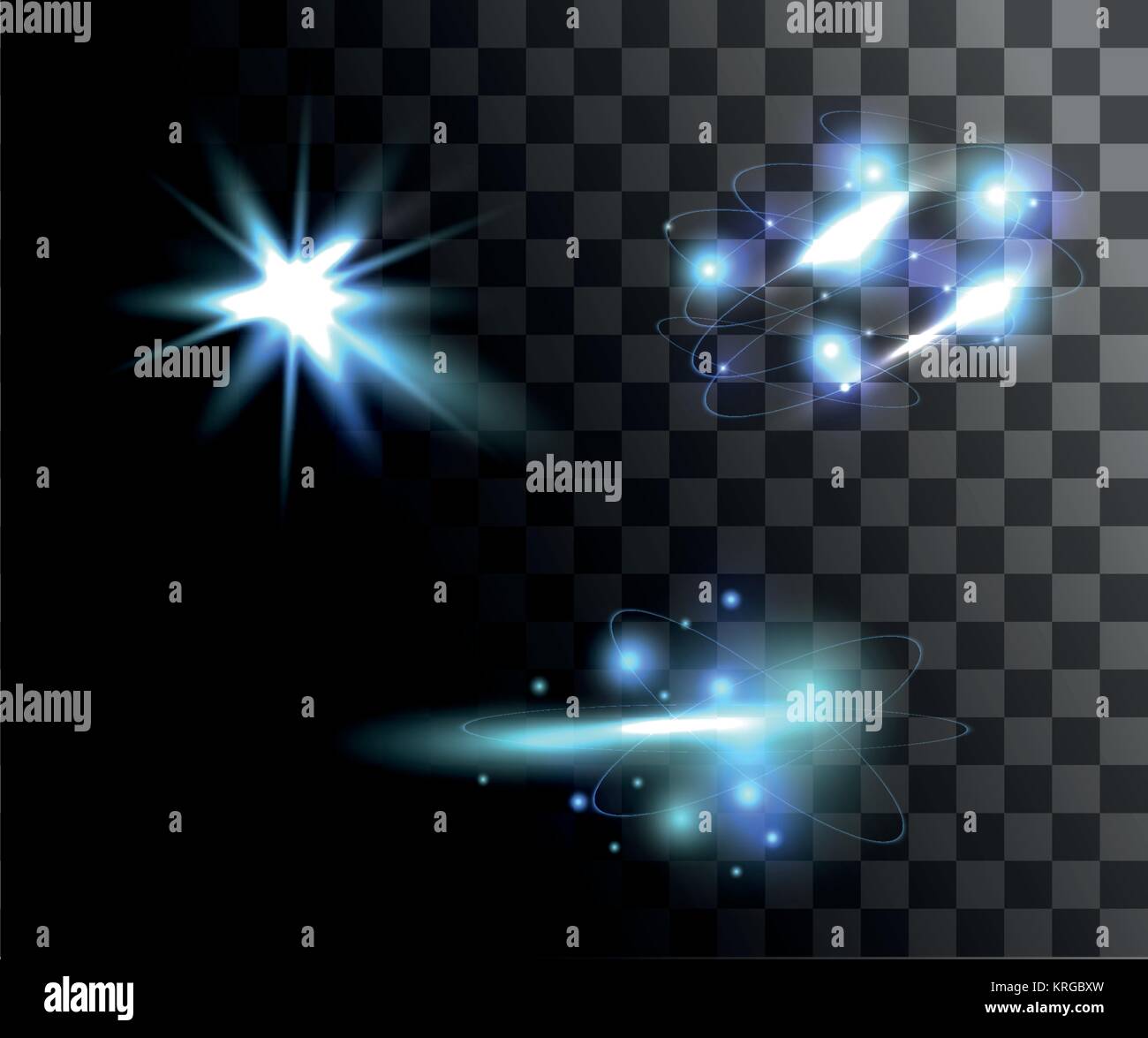 Set of blue vector light effects glowing light rings with particles ...