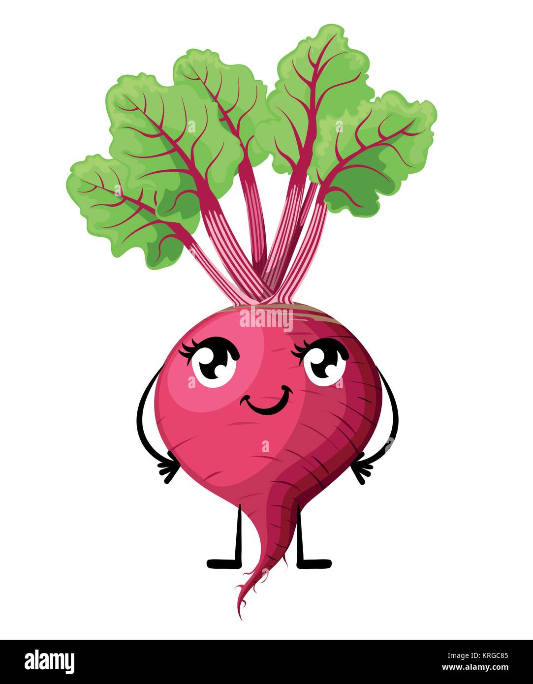 Fresh beet with leaf and smile face vegetable with eyes mouth hands and legs cartoon style vector illustration isolated on white background website pa Stock Vector