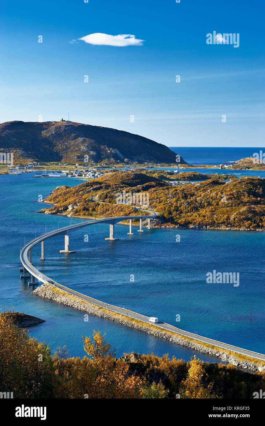 The bridge to Sommaroy from Kvaloy, near Tromso, Troms, Norway Stock Photo