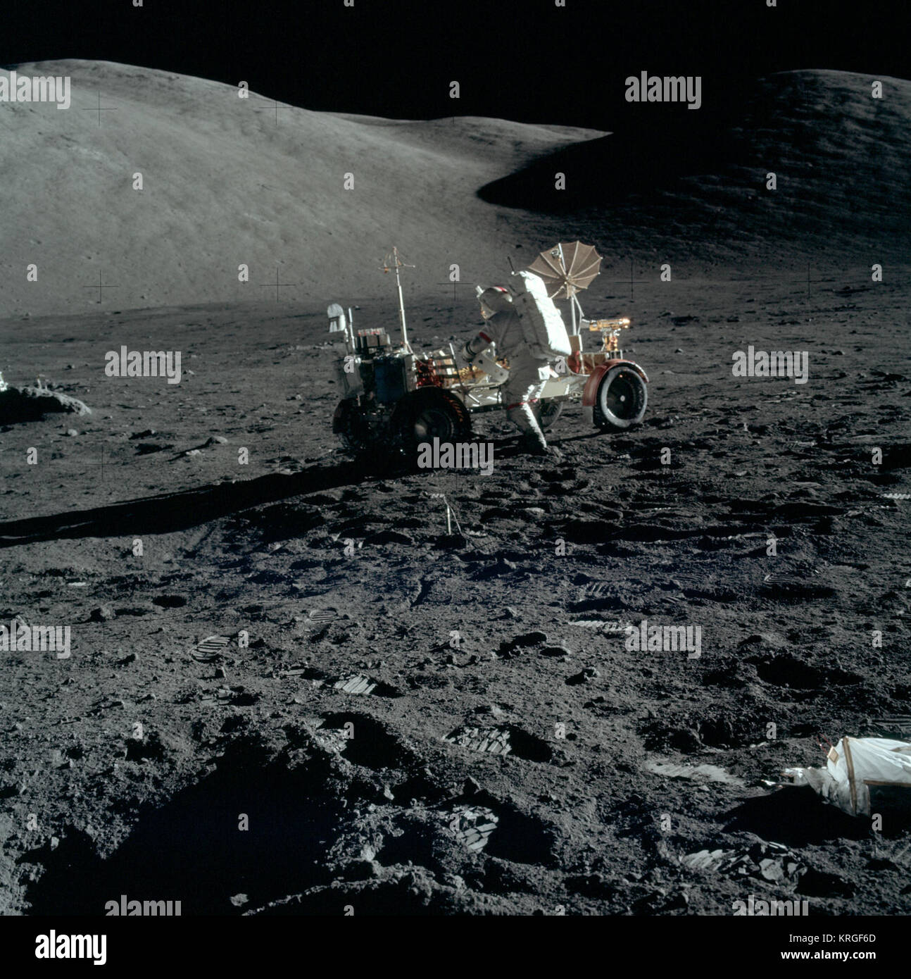 Apollo 17 Cernan and the lunar rover AS17-147-22576HR Stock Photo - Alamy