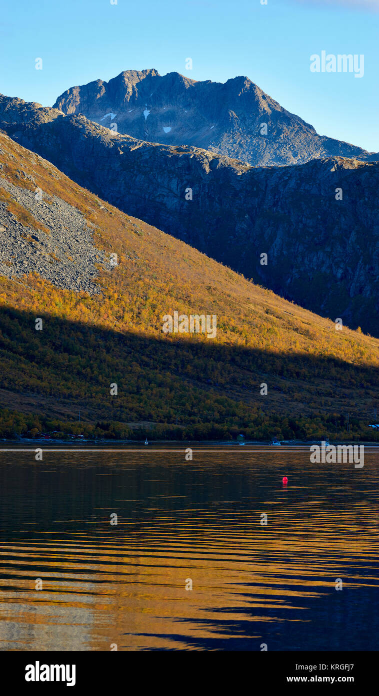 Autumnal mountain scene on Kvaloy near Tromso, Troms, Norway Stock Photo
