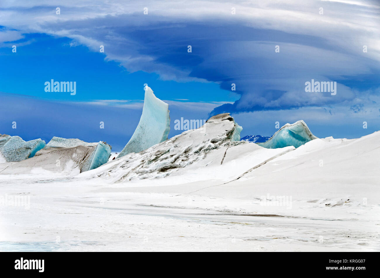 Pressure ridges on the sea ice near Scott Base. Pressure ridges Scott Base lrg Stock Photo