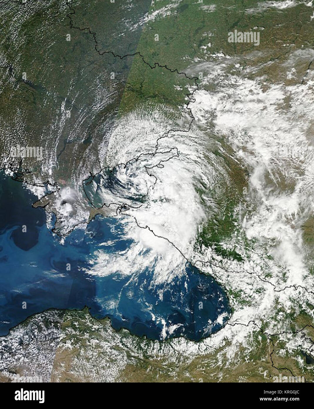 Satellite image of Russia's Krasnodar region along the northeast coast ...