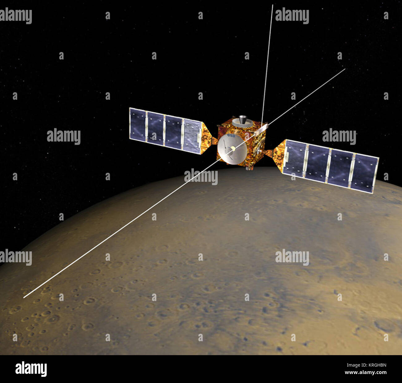 Mars Express illustration highlighting MARSIS antenna Stock Photo