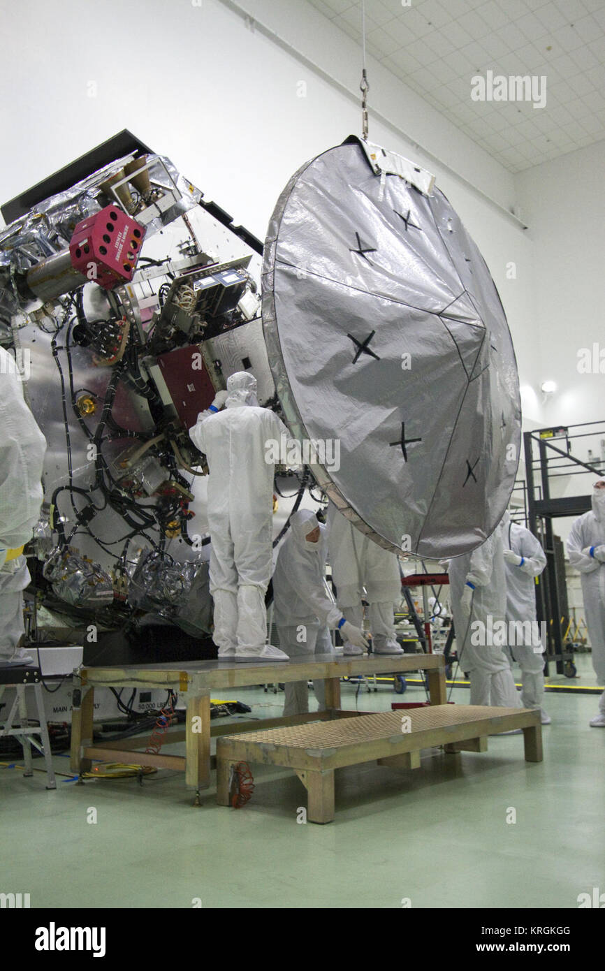 Highgain antenna installation on Juno Stock Photo Alamy