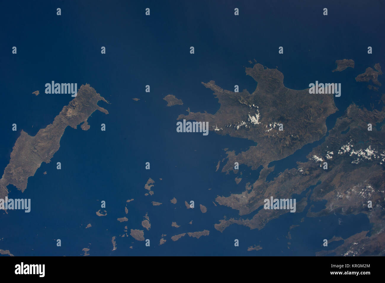 ISS-40 Ionian Sea, Crete, Cyclades and Greece's land mass Stock Photo
