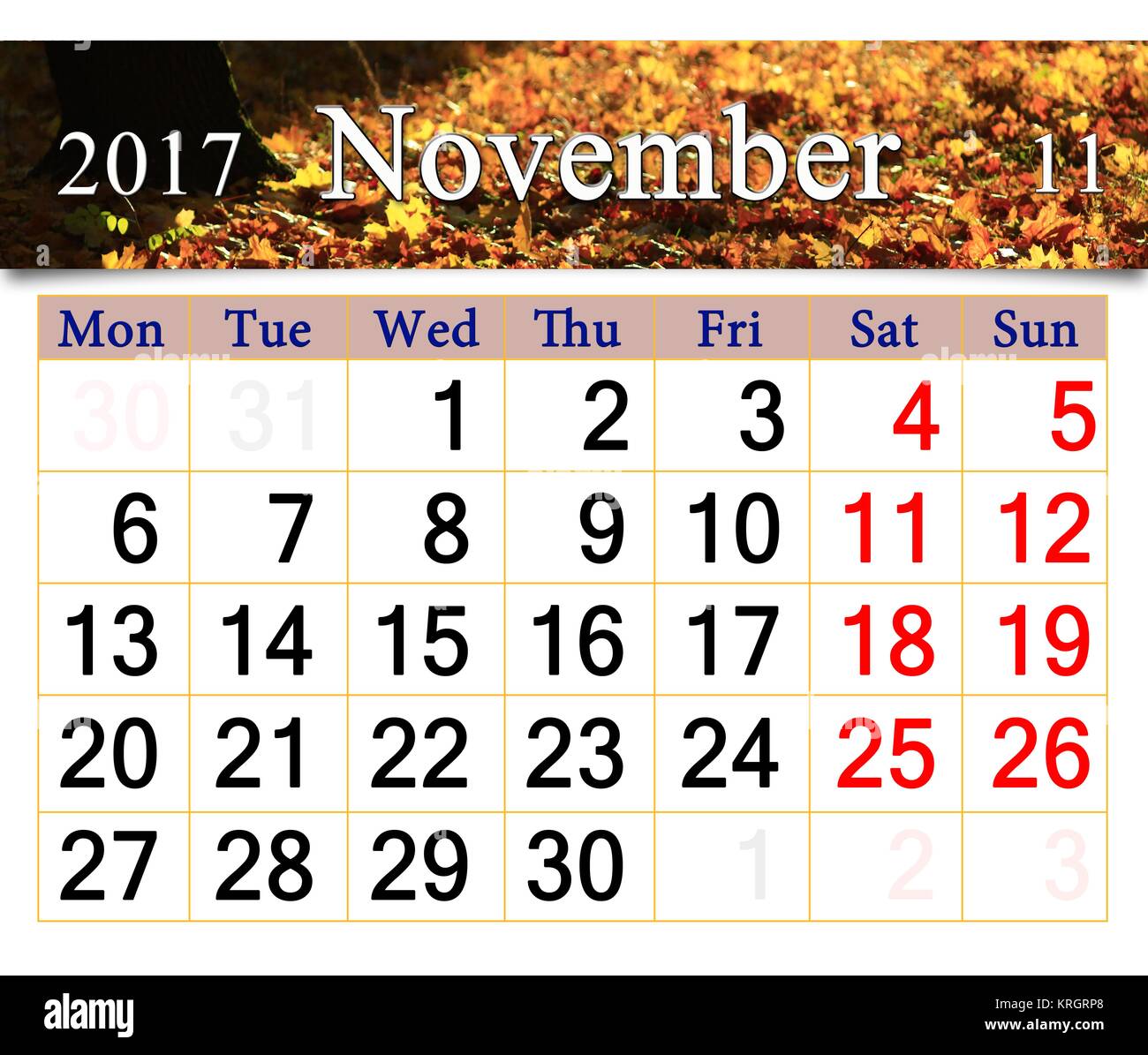 USA Thanksgiving Day 2017. 23 November. Festive date in the wall calendar.  Thanksgiving design. Vector illustration Stock Vector