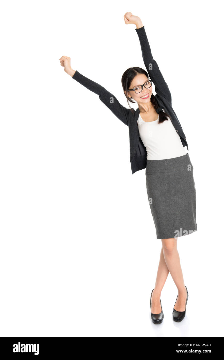 Fullbody young Asian female arms raised Stock Photo Alamy