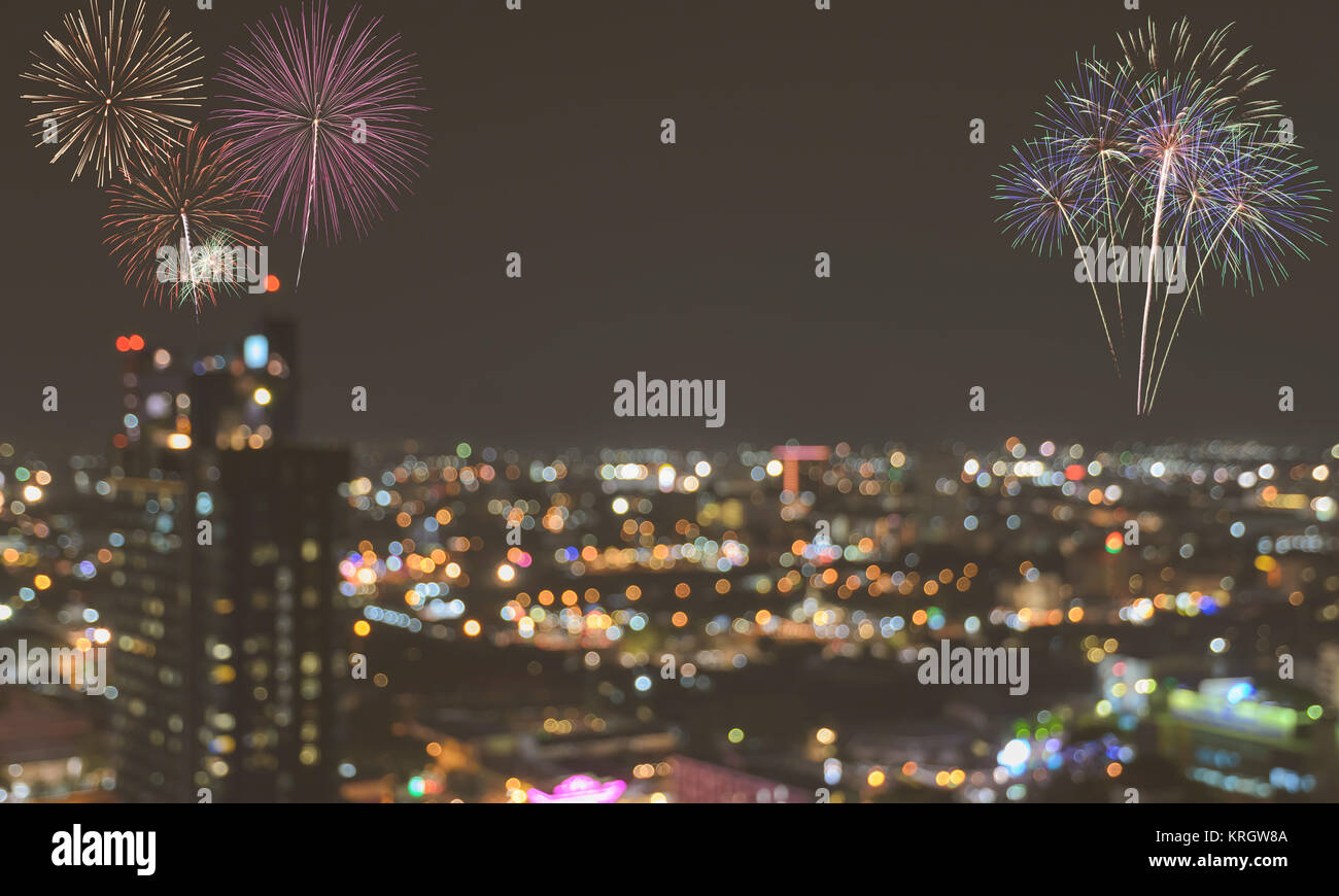 Abstract holiday background with fireworks Stock Photo