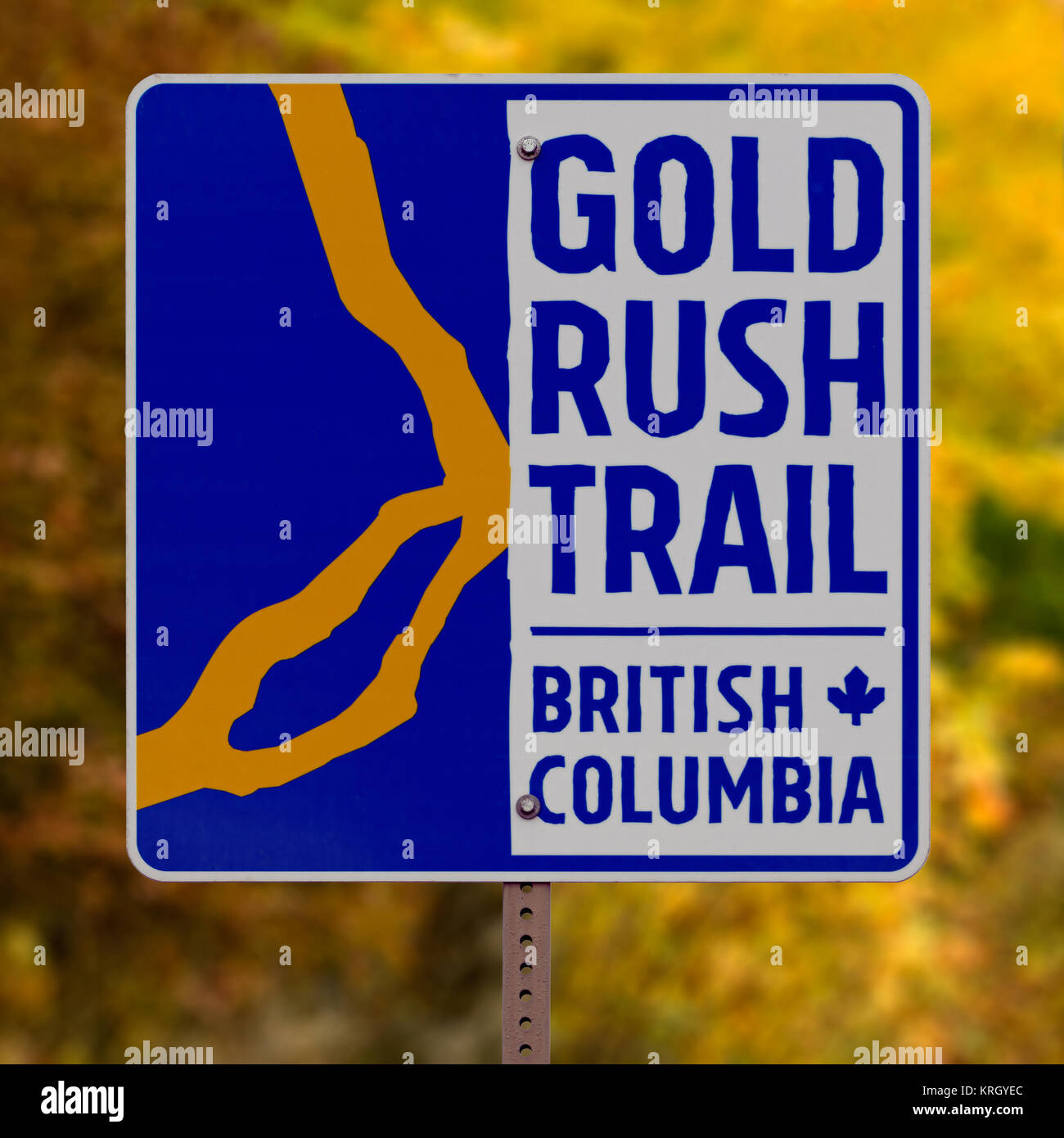 Road Sign Of Gold Rush Trail, British Columbia, Canada Stock Photo