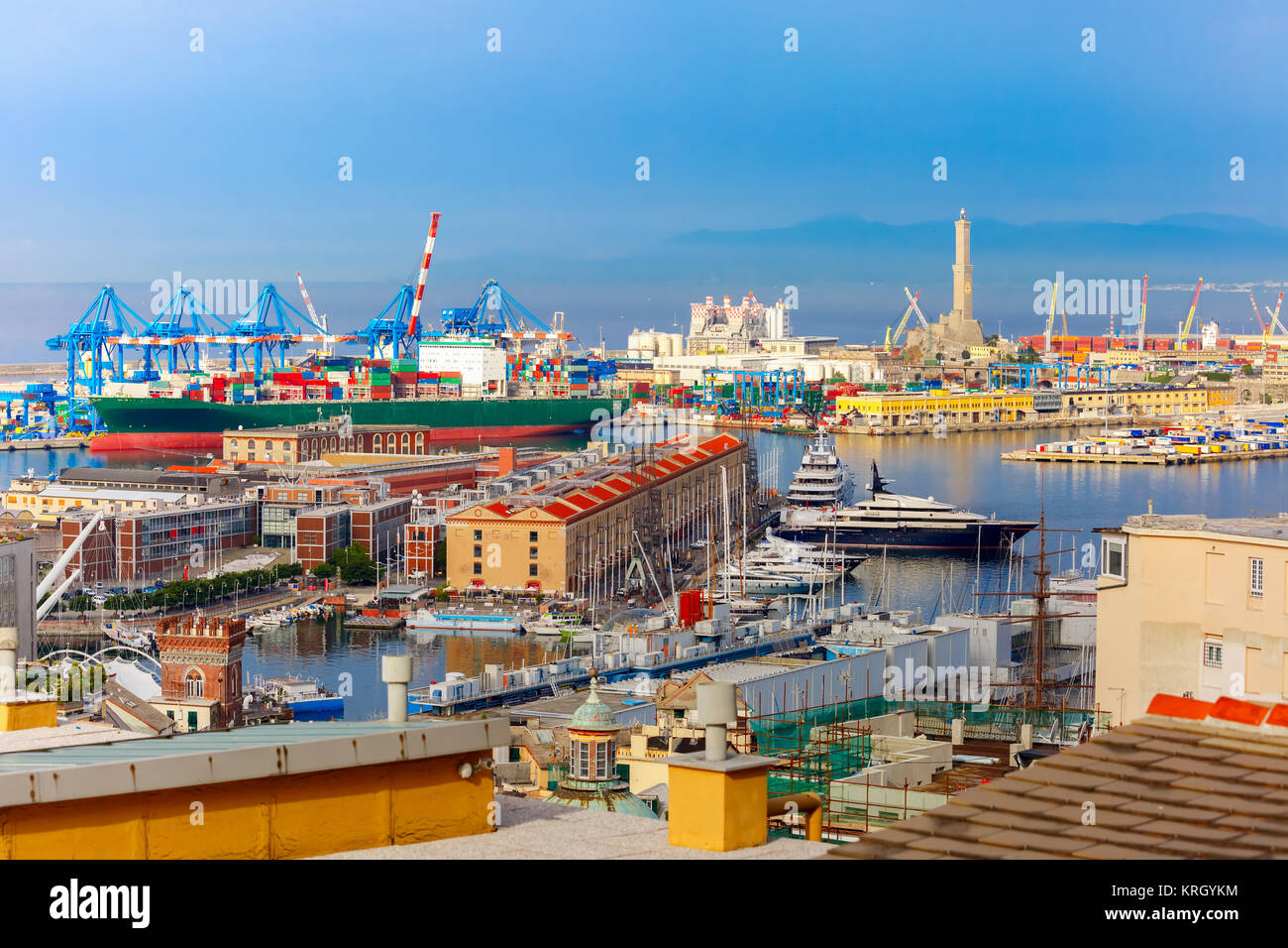 Old Lighthouse in port of Genoa, Italy Stock Photo Alamy