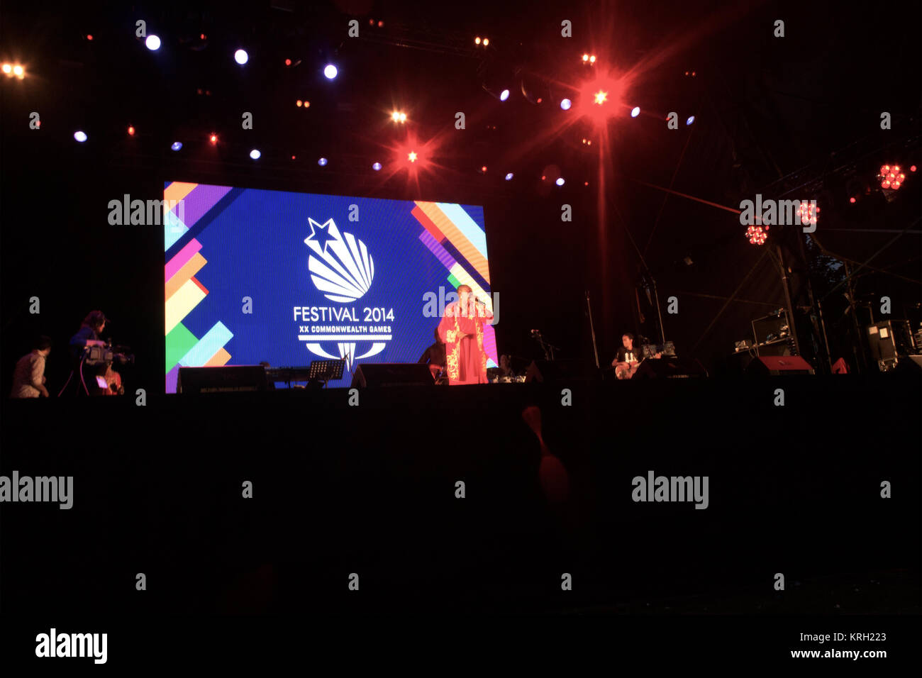 Trinidad and Tobago calypso singer, Calypso Rose, performing at Glasgow Green, Glasgow, Scotland, on 1st August, 2014, during the Commonwealth Games Stock Photo