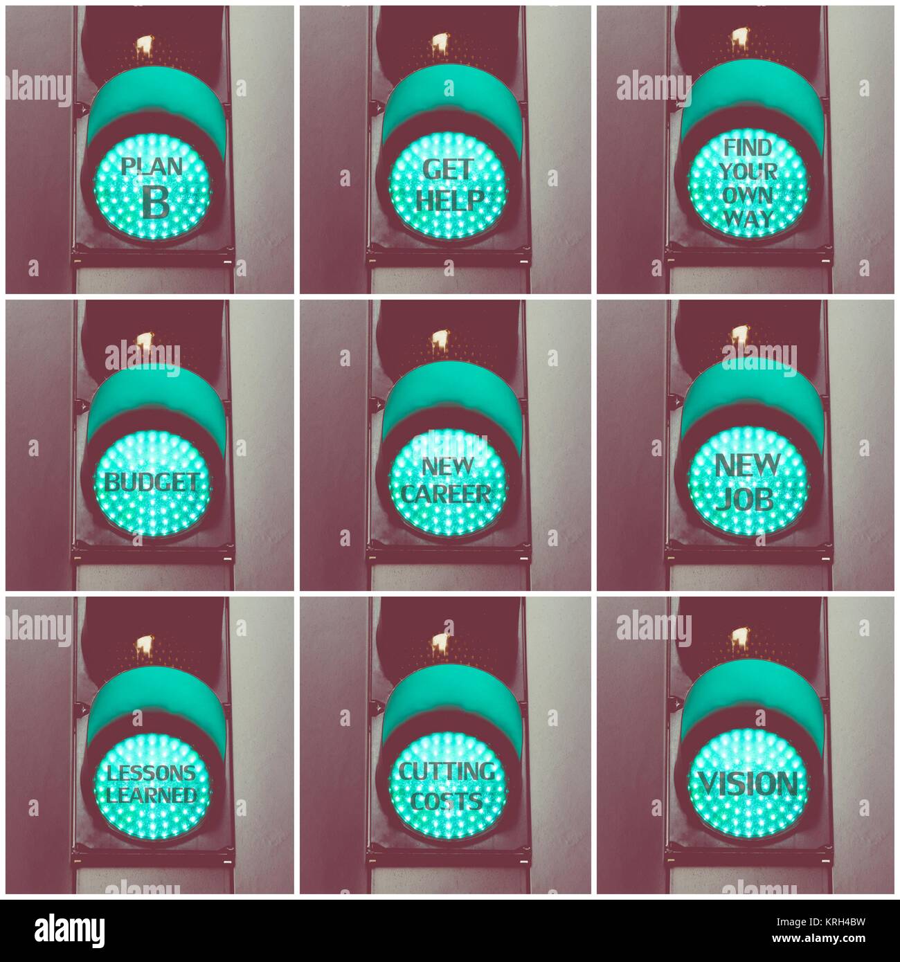 Concept messages written over green traffic lights Stock Photo - Alamy