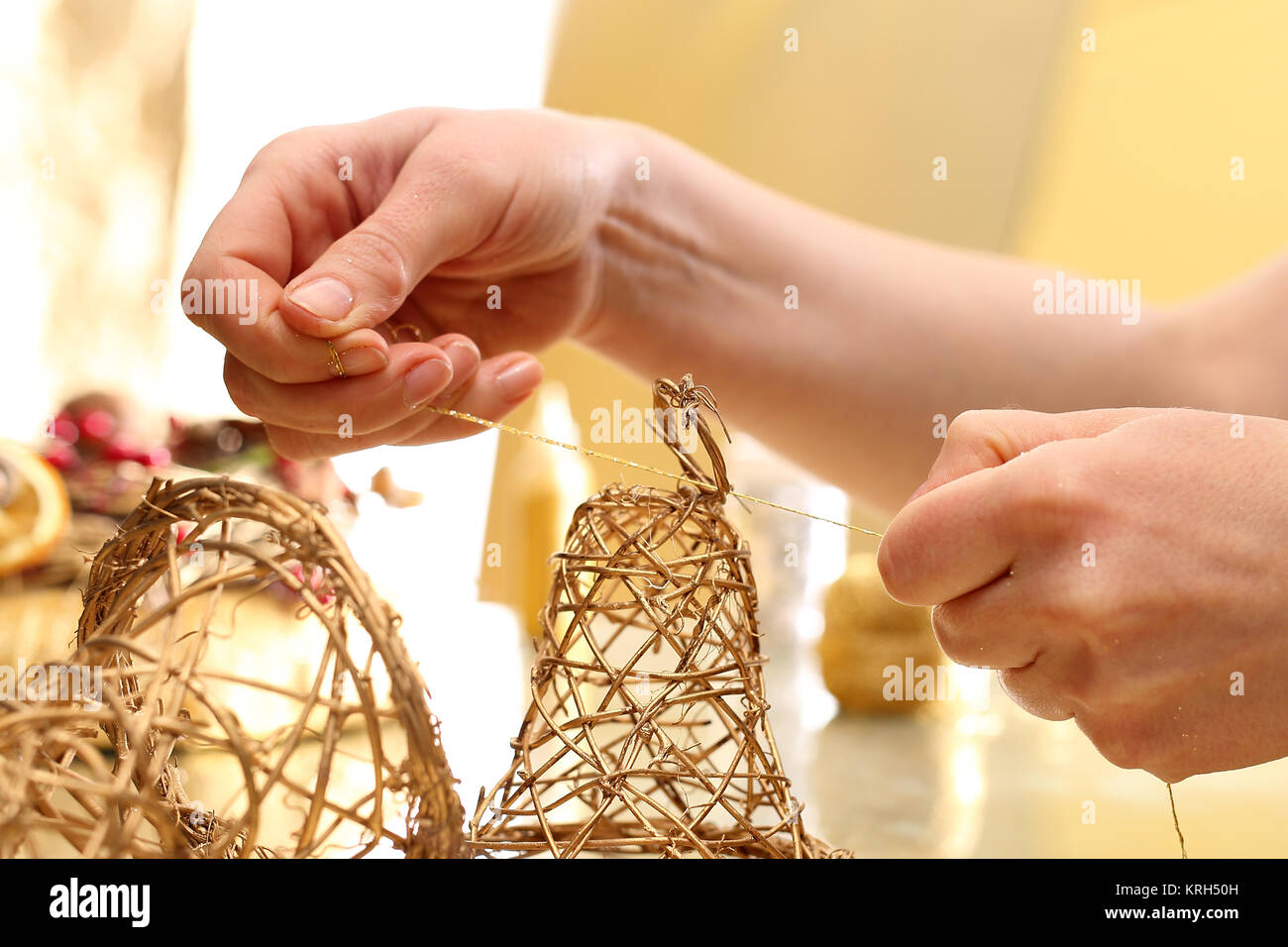 manufacturers of christmas toys,wooden bells Stock Photo
