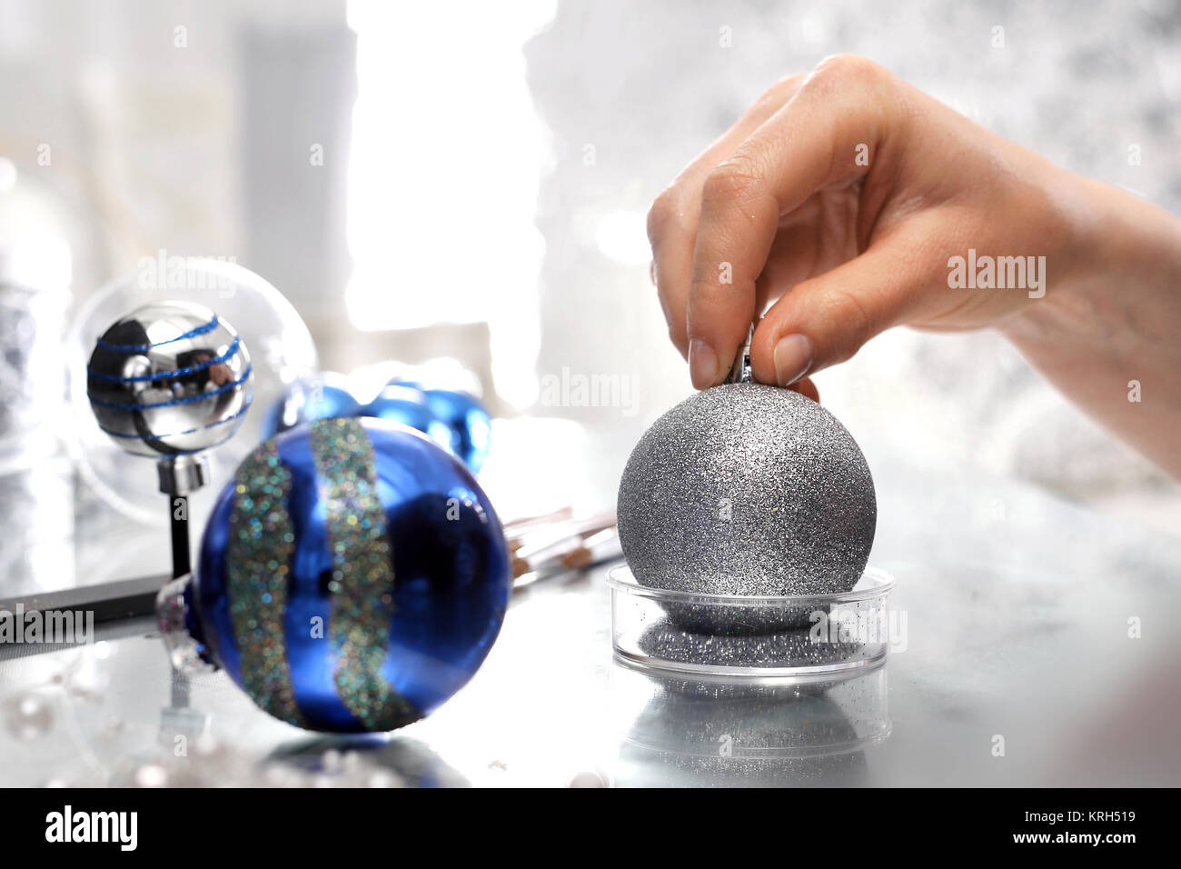 christmas decorations factory,the position of decorating glass balls Stock Photo