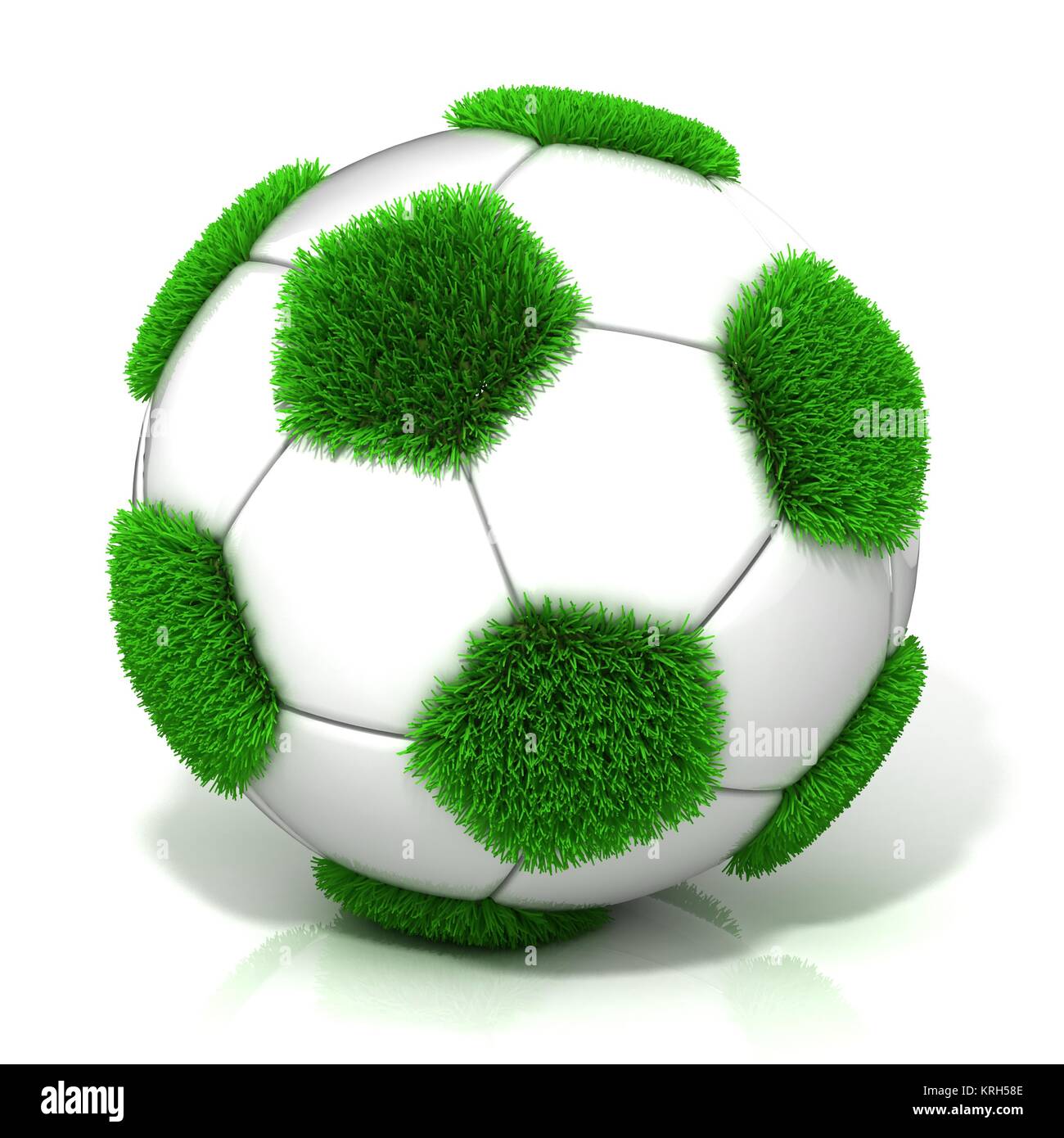 Football ball with grassy field instead black Stock Photo