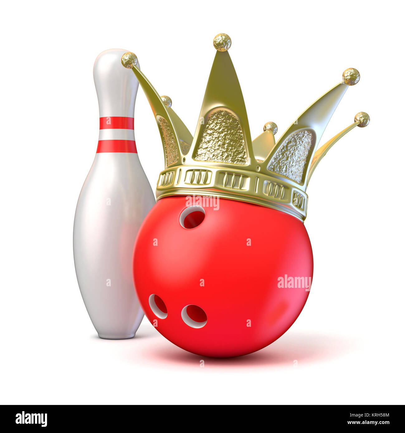 Golden crown on bowling ball and pin. 3D Stock Photo - Alamy