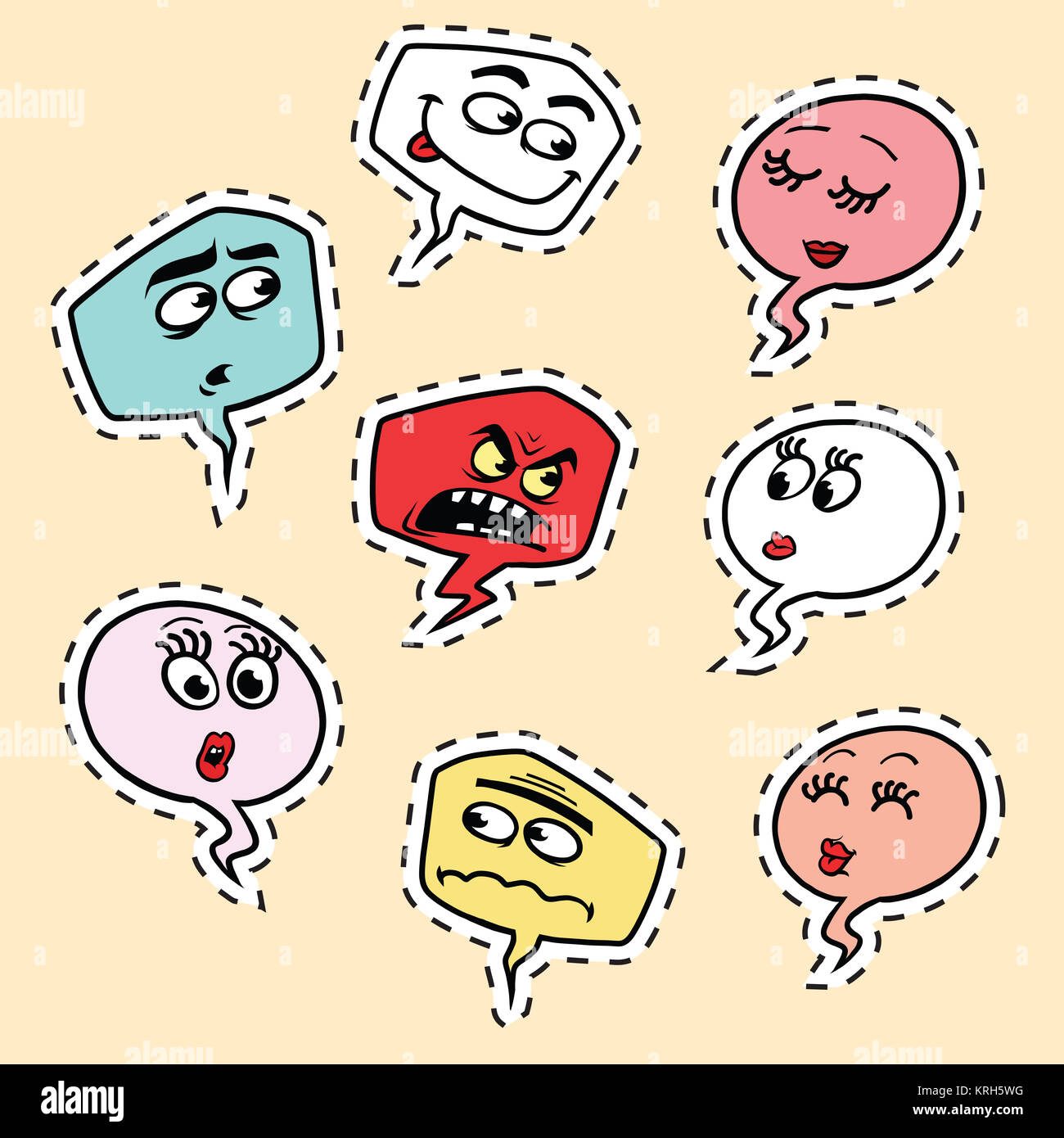 Set of comic bubbles face Emoji emoticon smiley Stock Photo