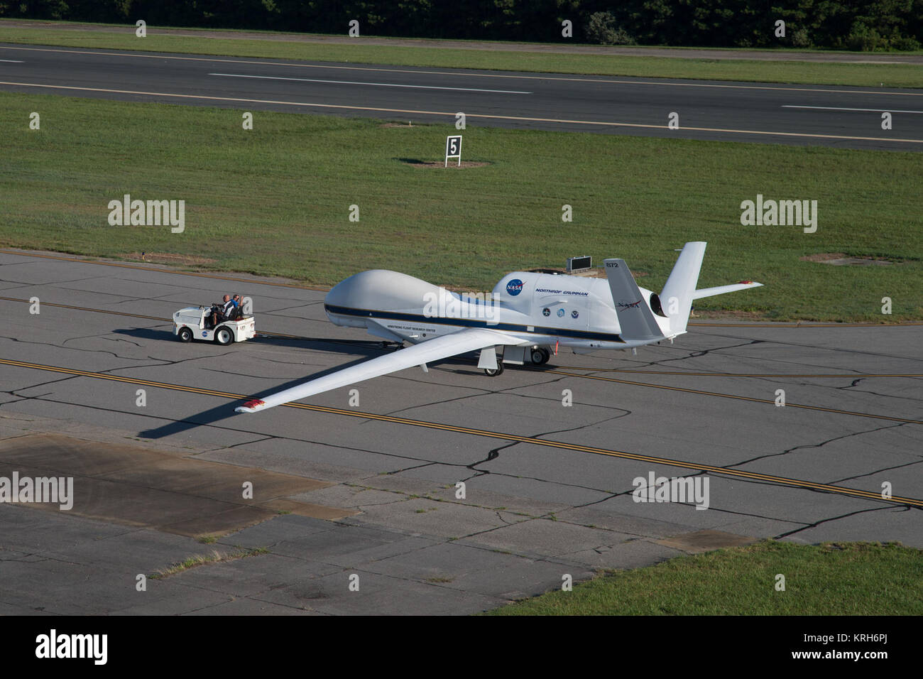 NASA's 2014 HS3 Hurricane Mission Begins: Global Hawk Lands at Wallops   The NASA Global Hawk 872 lands at 7:43 a.m. EDT, August 27, at the Wallops Flight Facility in Virginia following a 22-hour transit flight from its home base at the Armstrong Flight Research Center in California.  During the transit, the science instruments on the aircraft provided researchers data on Hurricane Cristobal in the Atlantic Ocean of the southeastern coast of the United States.  The aircraft is one of two NASA Global Hawks supporting the Hurricane and Severe Storm Sentinel (HS3) mission through September.  Cred Stock Photo